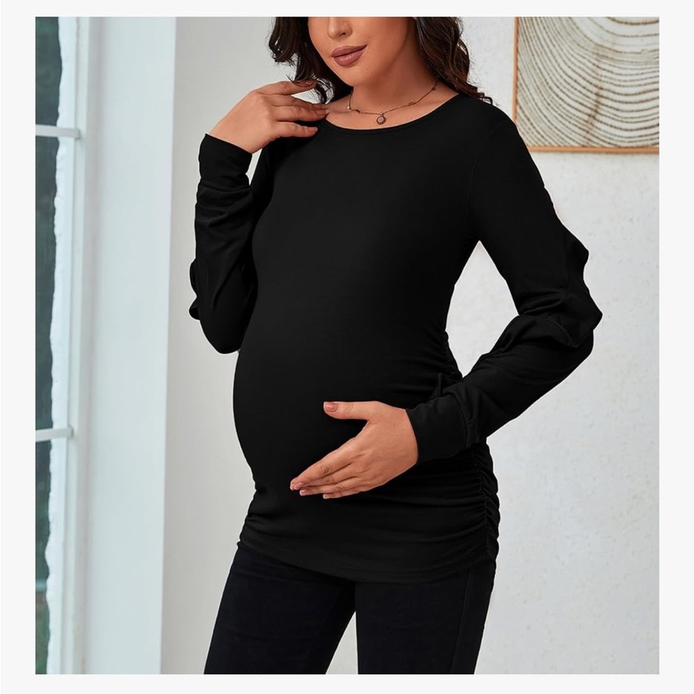 Maternity Tops Ruffle Long Sleeve - Picture 2 of 2